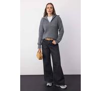 WOVCOR Women's Soft Textured Long Sleeve Zip Neck Knit Sweater in Dark Grey | Size: Medium WOVCOR Dark Grey M