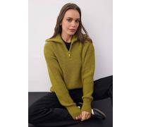 WOVCOR Women's Soft Textured Long Sleeve Zip Neck Knit Sweater in Dark Olive | Size: Large WOVCOR Dark Olive L