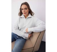 WOVCOR Women's Soft Textured Long Sleeve Zip Neck Knit Sweater in Light Grey | Size: Medium WOVCOR Light Grey M