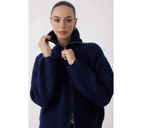 WOVCOR Women's Soft Textured Oversize Zipper-Detail Knit Cardigan in Navy | Size: Small WOVCOR Navy S