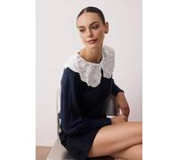 WOVCOR Women's Soft Textured Shirt Collar Garnished Knit Sweater in Navy | Size: Medium WOVCOR Navy M