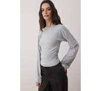 WOVCOR Women's Spanish Sleeve Knit Blouse with Gathered Waist Detail in Grey | Size: Medium WOVCOR Grey M