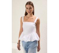 WOVCOR Women's Square Neck Peplum Blouse in White | Size: 10 WOVCOR White 10