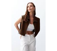 WOVCOR Women's Stand-Collar Zip-Front Vest with Structured Panel in Brown | Size: Large WOVCOR Brown L