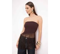 WOVCOR Women's Strapless Fitted Tassel Detail Blouse in Brown | Size: 10 WOVCOR Brown 10