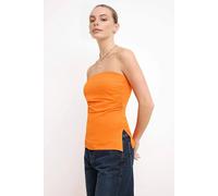 WOVCOR Women's Strapless Ruched Detail Fitted Knitted Blouse with Side Slit in Orange | Size: Medium WOVCOR Orange M
