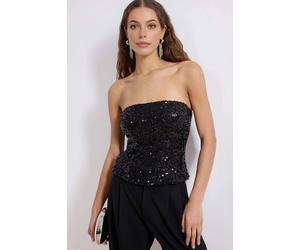 WOVCOR Women's Strapless Sequin Detail Fitted Party Blouse with Structured Fit in Black | Size: 10 WOVCOR Black 10