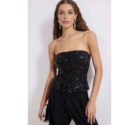 WOVCOR Women's Strapless Sequin Detail Fitted Party Blouse with Structured Fit in Black | Size: 8 WOVCOR Black 8