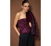 WOVCOR Women's Strapless Sequin Fitted Party Blouse in Plum | Size: 12 WOVCOR Plum 12
