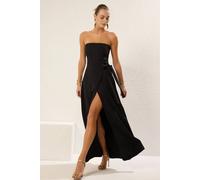 WOVCOR Women's Strapless Tie Back Split Maxi Evening Dress in Black | Size: 10 WOVCOR Black 10
