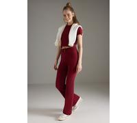 WOVCOR Women's Stretch Woven Crop Top & Trousers Co-Ord Set in Burgundy | Size: Medium WOVCOR Burgundy M