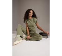 WOVCOR Women's Stretch Woven Crop Top & Trousers Co-Ord Set in Khaki | Size: Medium WOVCOR Khaki M