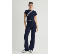 WOVCOR Women's Stretch Woven Crop Top & Trousers Co-Ord Set in Navy | Size: Medium WOVCOR Navy M