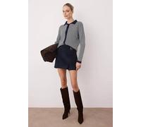 WOVCOR Women's Stripe Knit Collared Button Through Cardigan in Navy | Size: Medium WOVCOR Navy M