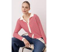WOVCOR Women's Stripe Knit Collared Button Through Cardigan in Red | Size: Small WOVCOR Red S