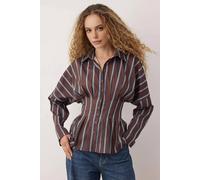 WOVCOR Women's Stripe Print Waist Fitted Button Through Shirt | Size: 4 WOVCOR Multicolor 4