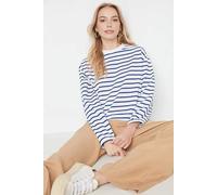 WOVCOR Women's Striped Crew Neck Cotton Sweatshirt in Blue | Size: Small WOVCOR Blue S