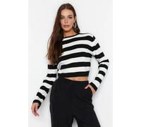 WOVCOR Women's Striped Cropped Knit Sweater in Black | Size: XL WOVCOR Black XL