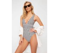 WOVCOR Women's Striped Plunge Neck Panelled Swimsuit | Size: 12 WOVCOR Multicolor 12