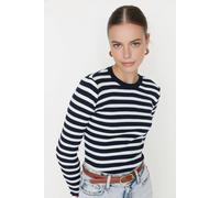 WOVCOR Women's Striped Ribbed Knit Sweater in Navy | Size: Large WOVCOR Navy L