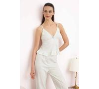 WOVCOR Women's Striped Ruffle Hem Cotton Pyjama Set in Mint | Size: XL WOVCOR Mint XL