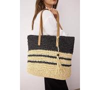 WOVCOR Women's Striped Straw Tassel Beach Tote Bag WOVCOR Multicolor