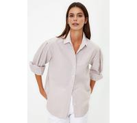 WOVCOR Women's Striped Woven Shirt with Classic Collar in Beige | Size: 12 WOVCOR Beige 12