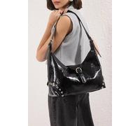 WOVCOR Women's Studded Patent Buckle Hobo Shoulder Bag in Black WOVCOR Black One Size