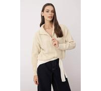 WOVCOR Women's Super Crop Knit Sweater with Zipper Detail in Stone | Size: Medium WOVCOR Stone M