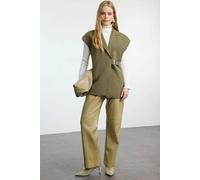 WOVCOR Women's Tailored Buckle Detail Sleeveless Blazer Vest in Khaki | Size: 6 WOVCOR Khaki 6