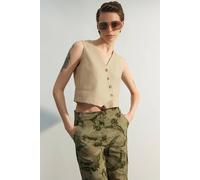 WOVCOR Women's Tailored Crop Linen-Look Woven Waistcoat with Button Detail in Beige | Size: 6 WOVCOR Beige 6