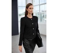 WOVCOR Women's Textured Button Front Collarless Jacket in Black | Size: 8 WOVCOR Black 8