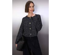 WOVCOR Women's Textured Check Button Front Jacket in Black | Size: Medium WOVCOR Black M