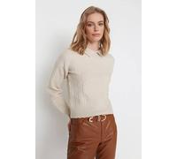 WOVCOR Women's Textured Chevron Knit Collared Jumper in Stone | Size: Medium WOVCOR Stone M