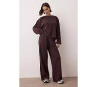 WOVCOR Women's Textured Oversized Knit Top & Wide Leg Trouser Co-Ord Set in Burgundy | Size: Medium WOVCOR Burgundy M
