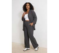 WOVCOR Women's Textured Relaxed Fit Open Front Top & Wide Leg Trouser Co-ord Set in Dark Grey | Size: 4XL WOVCOR Dark Grey 4XL