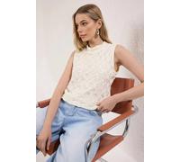 WOVCOR Women's Textured Sleeveless High Neck Blouse Top in Ecru | Size: Small WOVCOR Ecru S