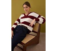 WOVCOR Women's Textured Stripe Knit V-Neck Jumper in Burgundy | Size: Small WOVCOR Burgundy S