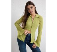WOVCOR Women's Textured Woven Shirt With Button-Down Front in Green | Size: 8 WOVCOR Green 8