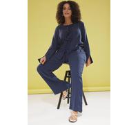 WOVCOR Women's Tie Front Detail Relaxed Fit Wide Leg Trouser Co-ord Set in Mid Blue | Size: 18 WOVCOR Mid Blue 18