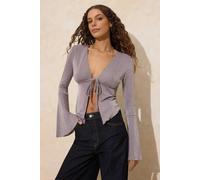 WOVCOR Women's Tie Front Flare Sleeve Cropped Blouse in Pale Lilac | Size: Large WOVCOR Pale Lilac L