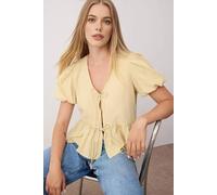 WOVCOR Women's Tie Front Short Sleeve Smock Shirt in Yellow | Size: 10 WOVCOR Yellow 10