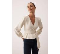 WOVCOR Women's Tie Front Woven Blouse With V-Neck Detail in Ecru | Size: 10 WOVCOR Ecru 10