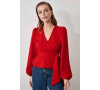 WOVCOR Women's Tie Front Woven Blouse With V-Neck Detail in Red | Size: 6 WOVCOR Red 6
