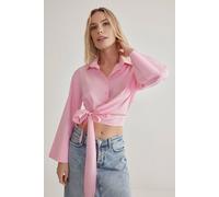 WOVCOR Women's Tie-Front Woven Shirt With Regular Fit in Pink | Size: 10 WOVCOR Pink 10