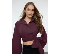 WOVCOR Women's Tie-Front Woven Shirt With Regular Fit in Plum | Size: 14 WOVCOR Plum 14