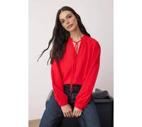 WOVCOR Women's Tie Neck Button Front Satin Woven Blouse in Red | Size: 8 WOVCOR Red 8