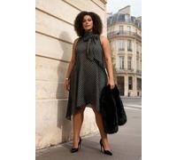 WOVCOR Women's Tie Neck Polka Dot Fluid Asymmetric Dress in Black | Size: 18 WOVCOR Black 18