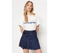 WOVCOR Women's Tie Waist Flared Mini Skater Skirt with Ruffled Hem Detail in Navy | Size: XL WOVCOR Navy XL
