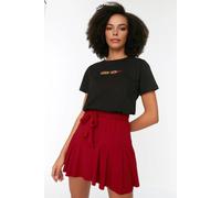 WOVCOR Women's Tie Waist Flared Mini Skater Skirt with Ruffled Hem Detail in Red | Size: Small WOVCOR Red S